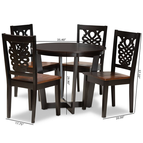 Baxton Studio Baxton Studio Salida 5-Piece Modern Two-Tone Dining Set with Sculpted Chairs for Stylish Comfort Salida-Dark Brown/Walnut-5PC Dining Set