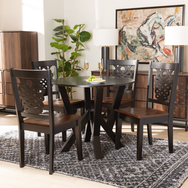 Baxton Studio Baxton Studio Valda 5-Piece Dining Set - Modern Two-Tone Wood Table & Chairs for Stylish Dining Valda-Dark Brown/Walnut-5PC Dining Set