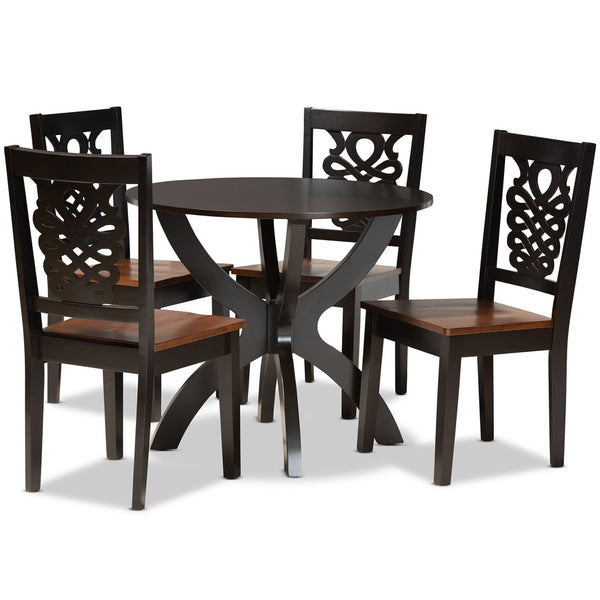 Baxton Studio Baxton Studio Wanda 5-Piece Dining Set - Modern Two-Tone Wood Table & Chairs for Cozy Spaces Wanda-Dark Brown/Walnut-5PC Dining Set