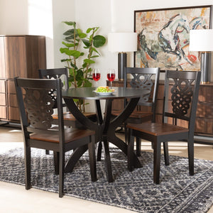 Baxton Studio Baxton Studio Wanda 5-Piece Dining Set - Modern Two-Tone Wood Table & Chairs for Cozy Spaces Wanda-Dark Brown/Walnut-5PC Dining Set