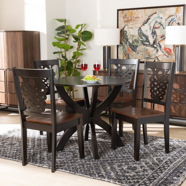 Baxton Studio Baxton Studio Wanda 5-Piece Dining Set - Modern Two-Tone Wood Table & Chairs for Cozy Spaces Wanda-Dark Brown/Walnut-5PC Dining Set