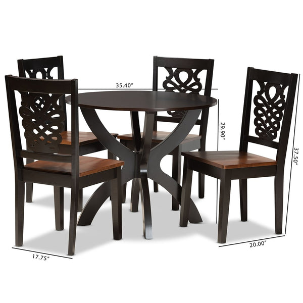 Baxton Studio Baxton Studio Wanda 5-Piece Dining Set - Modern Two-Tone Wood Table & Chairs for Cozy Spaces Wanda-Dark Brown/Walnut-5PC Dining Set
