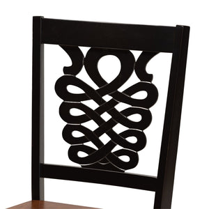 Baxton Studio Baxton Studio Gervais Modern 2-Piece Dining Chair Set - Two-Tone Dark Walnut & Brown Design RH339C-Dark Brown/Walnut Wood Scoop Seat-DC-2PK