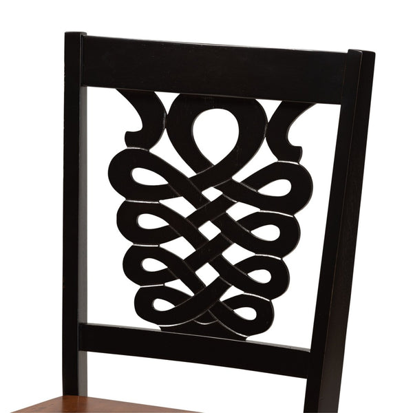 Baxton Studio Baxton Studio Gervais Modern 2-Piece Dining Chair Set - Two-Tone Dark Walnut & Brown Design RH339C-Dark Brown/Walnut Wood Scoop Seat-DC-2PK