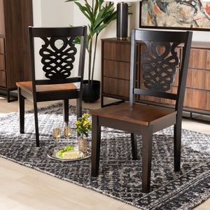 Baxton Studio Baxton Studio Gervais Modern 2-Piece Dining Chair Set - Two-Tone Dark Walnut & Brown Design RH339C-Dark Brown/Walnut Wood Scoop Seat-DC-2PK
