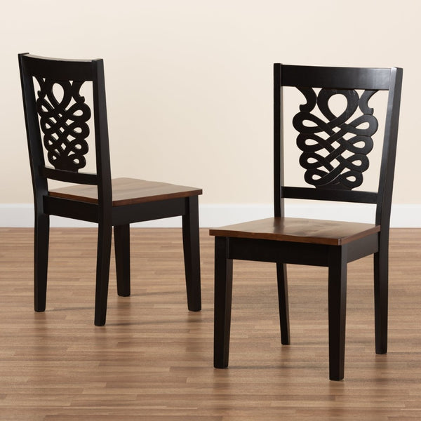Baxton Studio Baxton Studio Gervais Modern 2-Piece Dining Chair Set - Two-Tone Dark Walnut & Brown Design RH339C-Dark Brown/Walnut Wood Scoop Seat-DC-2PK