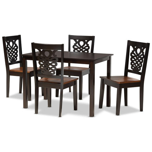 Baxton Studio Baxton Studio Modern Two-Tone 7-Piece Dining Set with Rectangular Table & Sculpted Chairs for Comfort Luisa 5-Piece Luisa-Dark Brown/Walnut-5PC Dining Set