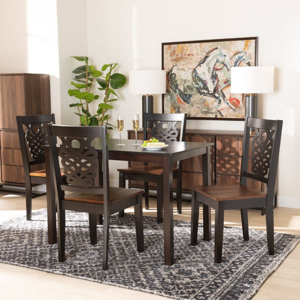 Baxton Studio Baxton Studio Modern Two-Tone 7-Piece Dining Set with Rectangular Table & Sculpted Chairs for Comfort Luisa 5-Piece Luisa-Dark Brown/Walnut-5PC Dining Set