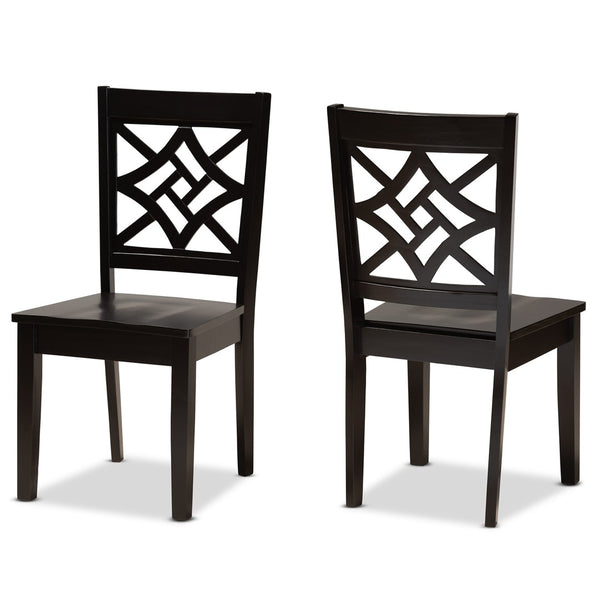 Baxton Studio Baxton Studio Nicolette Modern 2-Piece Dining Chair Set with Geometric Cut-Out Back for Comfort Dark RH340C-Dark Brown Wood Scoop Seat-DC-2PK