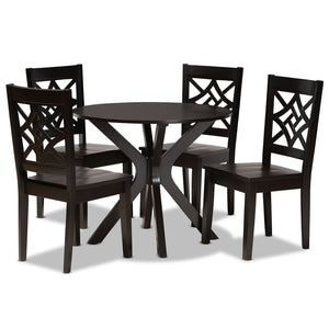 Baxton Studio Baxton Studio Modern 5-Piece Dining Set with Circular Table and Geometric Cut-Out Chairs for Comfort Miela Dark 5-Piece Miela-Dark Brown-5PC Dining Set
