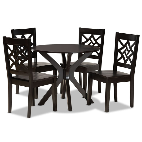 Baxton Studio Baxton Studio Modern 5-Piece Dining Set with Circular Table and Geometric Cut-Out Chairs for Comfort Miela Dark 5-Piece Miela-Dark Brown-5PC Dining Set
