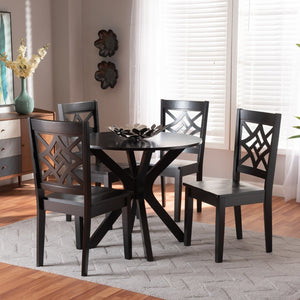 Baxton Studio Baxton Studio Modern 5-Piece Dining Set with Circular Table and Geometric Cut-Out Chairs for Comfort Miela Dark 5-Piece Miela-Dark Brown-5PC Dining Set