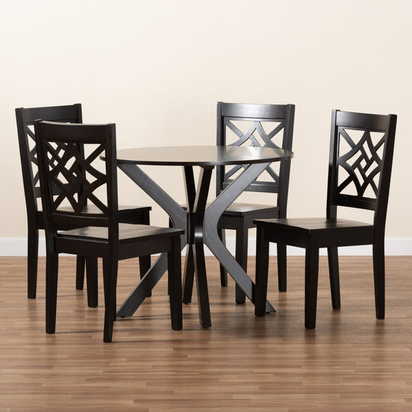 Baxton Studio Baxton Studio Modern 5-Piece Dining Set with Circular Table and Geometric Cut-Out Chairs for Comfort Miela Dark 5-Piece Miela-Dark Brown-5PC Dining Set