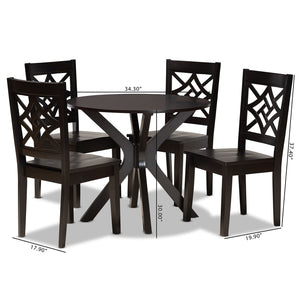 Baxton Studio Baxton Studio Modern 5-Piece Dining Set with Circular Table and Geometric Cut-Out Chairs for Comfort Miela Dark 5-Piece Miela-Dark Brown-5PC Dining Set