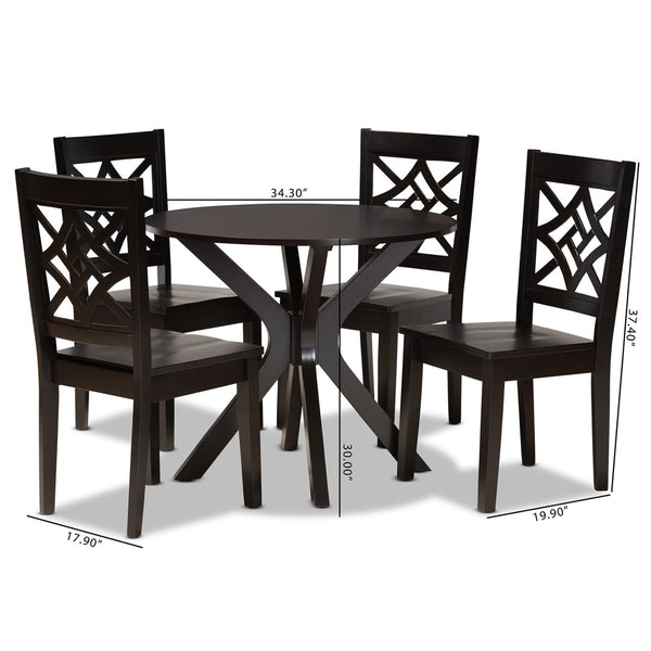 Baxton Studio Baxton Studio Modern 5-Piece Dining Set with Circular Table and Geometric Cut-Out Chairs for Comfort Miela Dark 5-Piece Miela-Dark Brown-5PC Dining Set