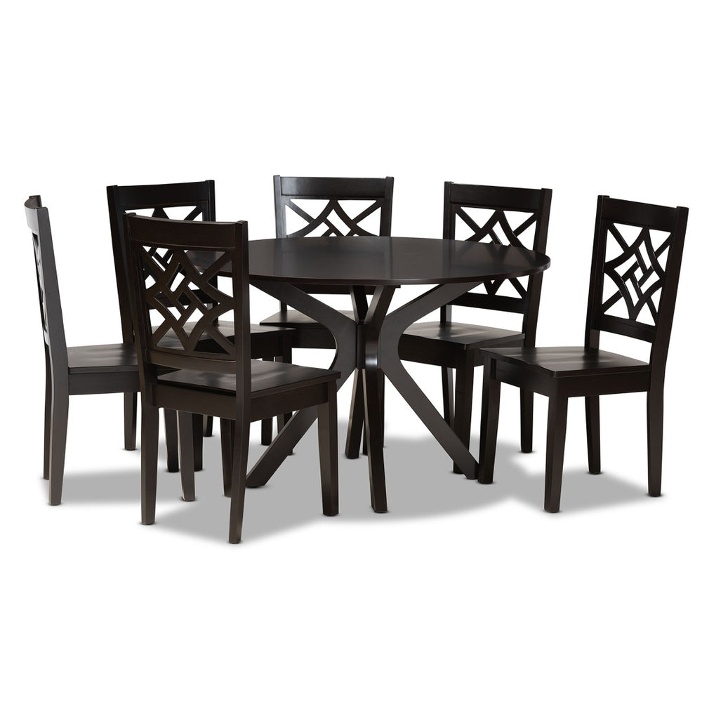 Baxton Studio Baxton Studio Miela 7-Piece Modern Dining Set - Dark Brown Wood Table & Ergonomic Chairs for Style Miela-Dark Brown-7PC Dining Set