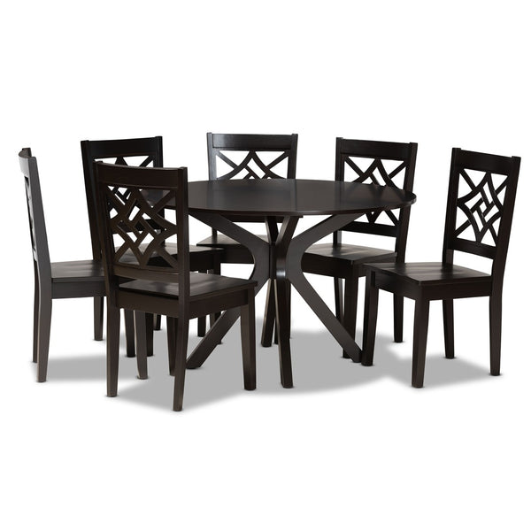 Baxton Studio Baxton Studio Miela 7-Piece Modern Dining Set - Dark Brown Wood Table & Ergonomic Chairs for Style Miela-Dark Brown-7PC Dining Set