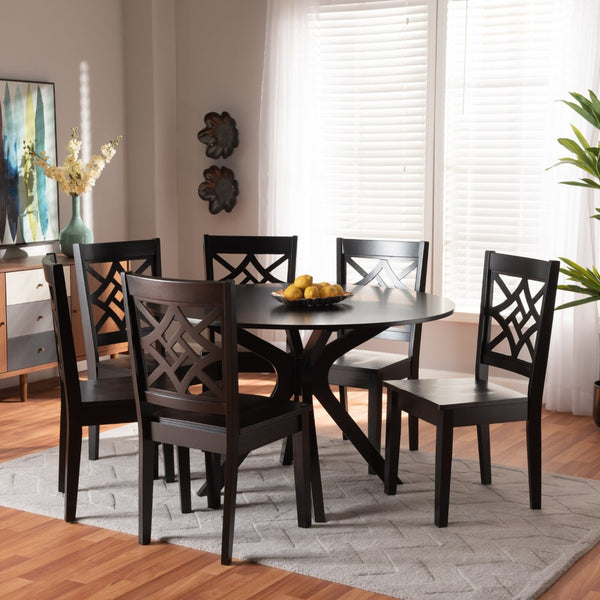 Baxton Studio Baxton Studio Miela 7-Piece Modern Dining Set - Dark Brown Wood Table & Ergonomic Chairs for Style Miela-Dark Brown-7PC Dining Set