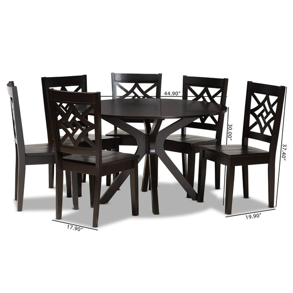 Baxton Studio Baxton Studio Miela 7-Piece Modern Dining Set - Dark Brown Wood Table & Ergonomic Chairs for Style Miela-Dark Brown-7PC Dining Set