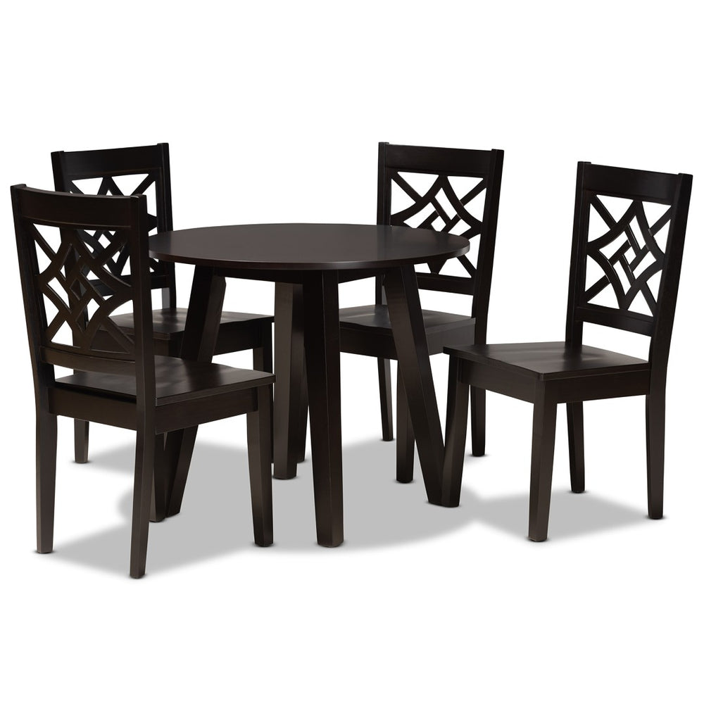 Baxton Studio Baxton Rava Modern 5-Piece Dining Set – Dark Brown Wood, Stylish & Comfortable for Small Spaces Rava-Dark Brown-5PC Dining Set