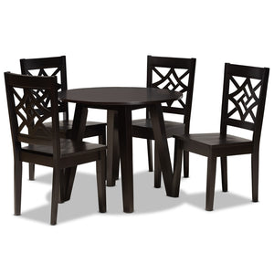Baxton Studio Baxton Rava Modern 5-Piece Dining Set – Dark Brown Wood, Stylish & Comfortable for Small Spaces Rava-Dark Brown-5PC Dining Set