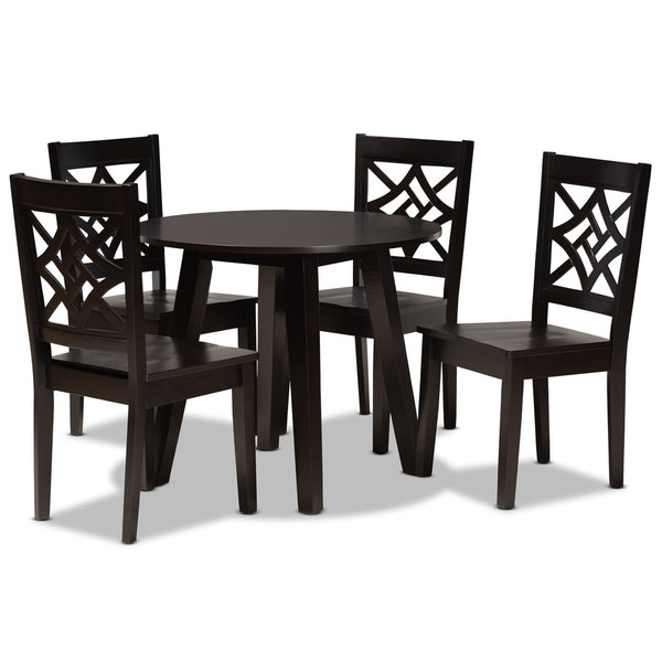 Baxton Studio Baxton Rava Modern 5-Piece Dining Set – Dark Brown Wood, Stylish & Comfortable for Small Spaces Rava-Dark Brown-5PC Dining Set