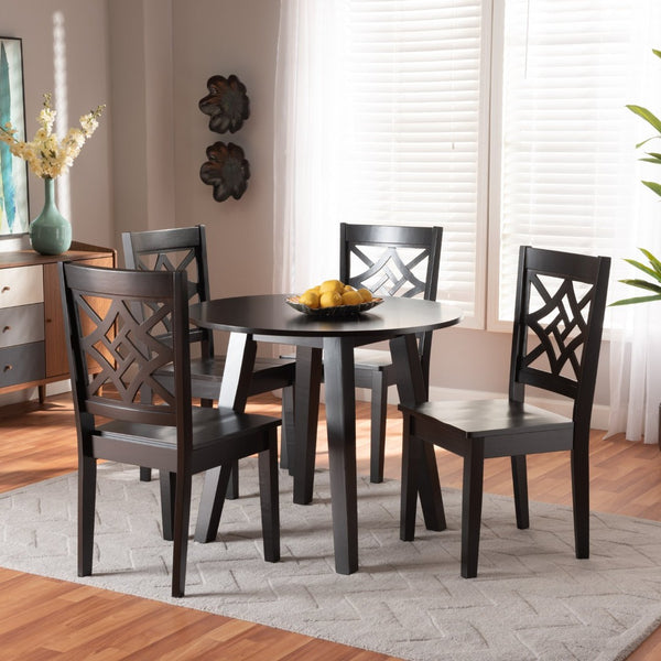 Baxton Studio Baxton Rava Modern 5-Piece Dining Set – Dark Brown Wood, Stylish & Comfortable for Small Spaces Rava-Dark Brown-5PC Dining Set