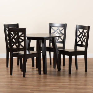 Baxton Studio Baxton Rava Modern 5-Piece Dining Set – Dark Brown Wood, Stylish & Comfortable for Small Spaces Rava-Dark Brown-5PC Dining Set