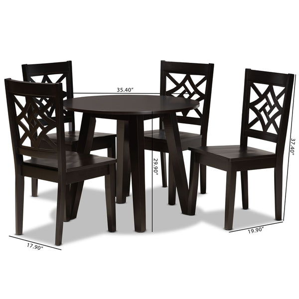 Baxton Studio Baxton Rava Modern 5-Piece Dining Set – Dark Brown Wood, Stylish & Comfortable for Small Spaces Rava-Dark Brown-5PC Dining Set