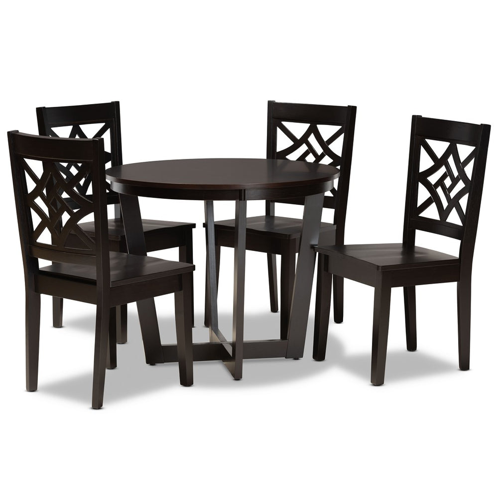 Baxton Studio Baxton Studio Brava 5-Piece Modern Dining Set with Sculpted Chairs and Dark Brown Wood Finish Brava-Dark Brown-5PC Dining Set