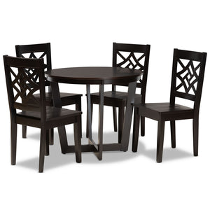 Baxton Studio Baxton Studio Brava 5-Piece Modern Dining Set with Sculpted Chairs and Dark Brown Wood Finish Brava-Dark Brown-5PC Dining Set