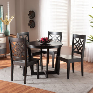 Baxton Studio Baxton Studio Brava 5-Piece Modern Dining Set with Sculpted Chairs and Dark Brown Wood Finish Brava-Dark Brown-5PC Dining Set