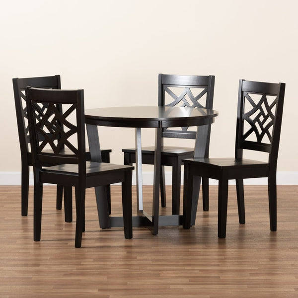 Baxton Studio Baxton Studio Brava 5-Piece Modern Dining Set with Sculpted Chairs and Dark Brown Wood Finish Brava-Dark Brown-5PC Dining Set