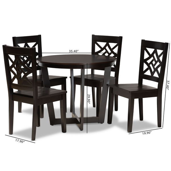 Baxton Studio Baxton Studio Brava 5-Piece Modern Dining Set with Sculpted Chairs and Dark Brown Wood Finish Brava-Dark Brown-5PC Dining Set