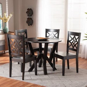 Baxton Studio Baxton Studio Kaila 5-Piece Modern Dining Set, Dark Brown Wood, Perfect for Small Spaces & Style Kaila-Dark Brown-5PC Dining Set