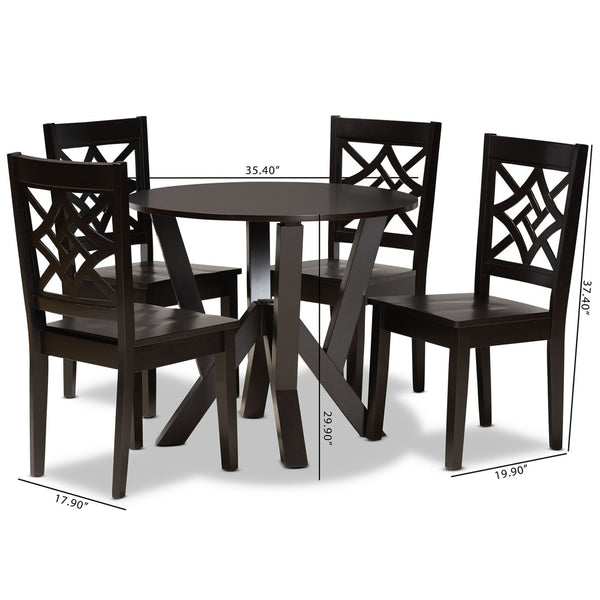 Baxton Studio Baxton Studio Kaila 5-Piece Modern Dining Set, Dark Brown Wood, Perfect for Small Spaces & Style Kaila-Dark Brown-5PC Dining Set