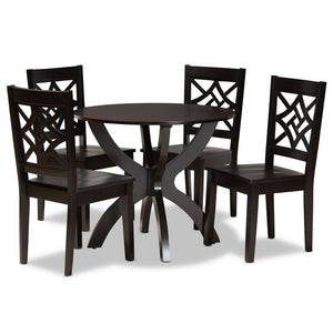 Baxton Studio Baxton Studio Elegant Dark Brown 5-Piece Dining Set with Modern Circular Table & Sculpted Chairs Anila-Dark Brown-5PC Dining Set
