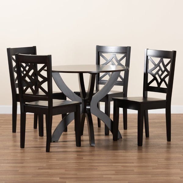 Baxton Studio Baxton Studio Elegant Dark Brown 5-Piece Dining Set with Modern Circular Table & Sculpted Chairs Anila-Dark Brown-5PC Dining Set