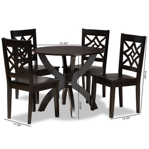 Baxton Studio Baxton Studio Elegant Dark Brown 5-Piece Dining Set with Modern Circular Table & Sculpted Chairs Anila-Dark Brown-5PC Dining Set