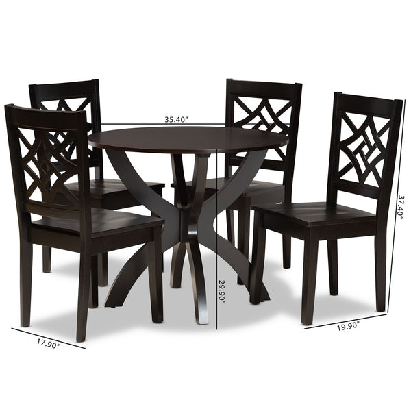 Baxton Studio Baxton Studio Elegant Dark Brown 5-Piece Dining Set with Modern Circular Table & Sculpted Chairs Anila-Dark Brown-5PC Dining Set