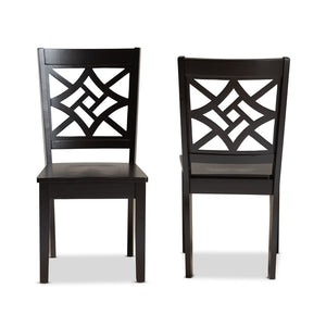 Baxton Studio Baxton Studio Nicolette Modern 2-Piece Dining Chair Set with Geometric Cut-Out Back for Comfort Dark RH340C-Dark Brown Wood Scoop Seat-DC-2PK