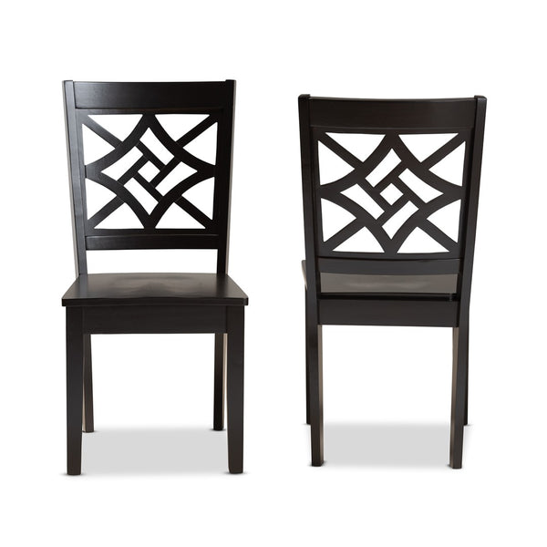 Baxton Studio Baxton Studio Nicolette Modern 2-Piece Dining Chair Set with Geometric Cut-Out Back for Comfort Dark RH340C-Dark Brown Wood Scoop Seat-DC-2PK