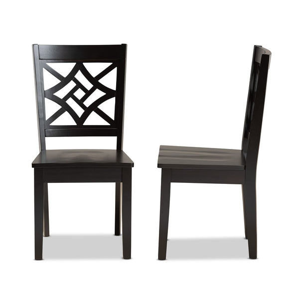 Baxton Studio Baxton Studio Nicolette Modern 2-Piece Dining Chair Set with Geometric Cut-Out Back for Comfort Dark RH340C-Dark Brown Wood Scoop Seat-DC-2PK