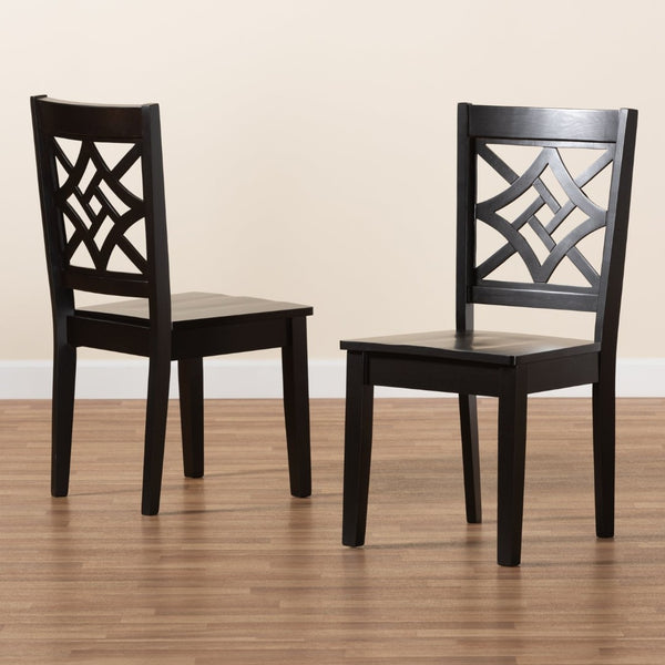 Baxton Studio Baxton Studio Nicolette Modern 2-Piece Dining Chair Set with Geometric Cut-Out Back for Comfort Dark RH340C-Dark Brown Wood Scoop Seat-DC-2PK