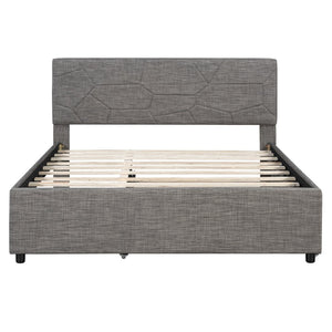 English Elm Queen Linen Upholstered Platform Bed with Brick Textured Headboard and Pull Out Trundle SF000004AAE-1