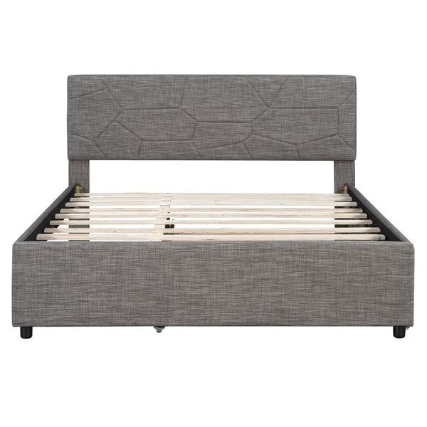 English Elm Queen Linen Upholstered Platform Bed with Brick Textured Headboard and Pull Out Trundle SF000004AAE-1