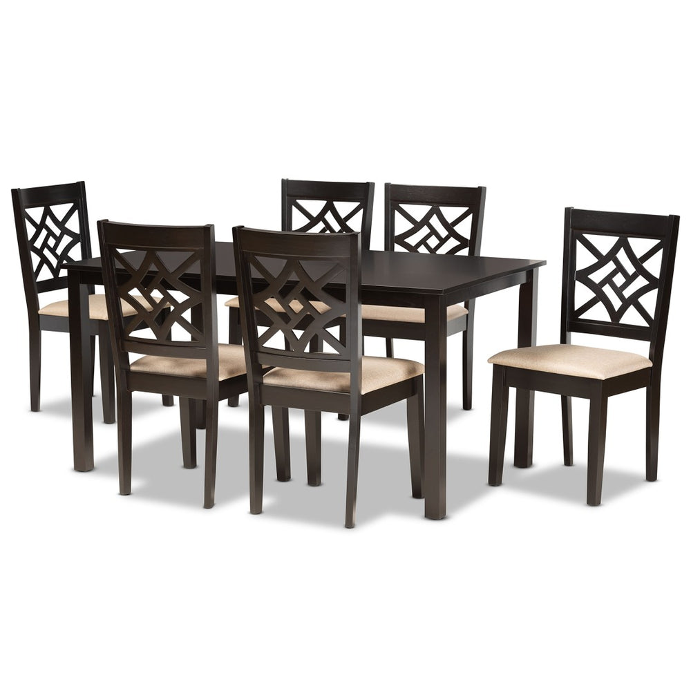 Baxton Studio Baxton Studio Nicolette 7-Piece Dining Set - Modern Upholstered Chairs & Elegant Dark Wood Table RH340C-Sand/Dark Brown-7PC Dining Set