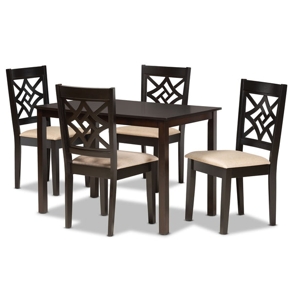 Baxton Studio Baxton Nicolette 5-Piece Modern Dining Set with Sand Upholstery & Dark Brown Wood Finish for Elegance RH340C-Sand/Dark Brown-5PC Dining Set