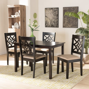 Baxton Studio Baxton Nicolette 5-Piece Modern Dining Set with Sand Upholstery & Dark Brown Wood Finish for Elegance RH340C-Sand/Dark Brown-5PC Dining Set