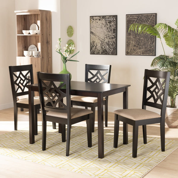 Baxton Studio Baxton Nicolette 5-Piece Modern Dining Set with Sand Upholstery & Dark Brown Wood Finish for Elegance RH340C-Sand/Dark Brown-5PC Dining Set